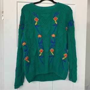 Hand knitted vintage IZOD sweater large cotton green